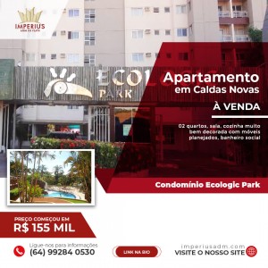 Apartamento 2 quartos a venda em Caldas Novas no Condomínio Ecologic Park - Apto 802