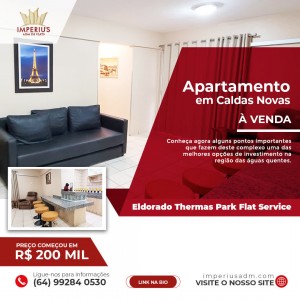 Apartamento de 2 quartos a venda em Caldas Novas no Eldorado Thermas Park Flat Service