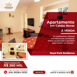 Apartamento dois quartos a venda em Caldas Novas no Royal Park Residence - apto 205